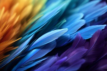 Poster - Vibrant array of colorful feathers showcasing nature's artistry. Generative AI