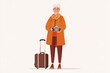 © Leo - Elderly woman ready for travel with camera and luggage on autumn adventure