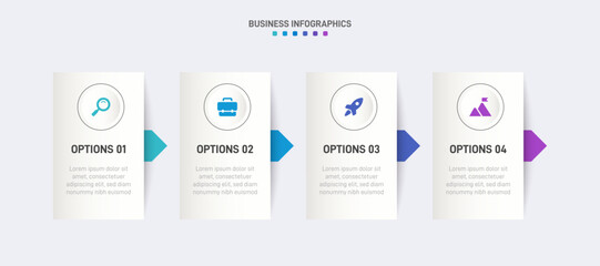 Wall Mural - Horizontal progress bar featuring 4 arrow-shaped elements, symbolizing the four stages of business strategy and progression. Clean timeline infographic design template. Vector for presentation