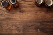 © TommyNa - Rustic wooden table with a top view of beer glasses, showcasing warm textures and rich tones, ideal for brewery ads, drink menus, or pub promotions