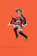© Pixel-Shot - Mexican young man in sombrero hat with maracas jumping on orange background
