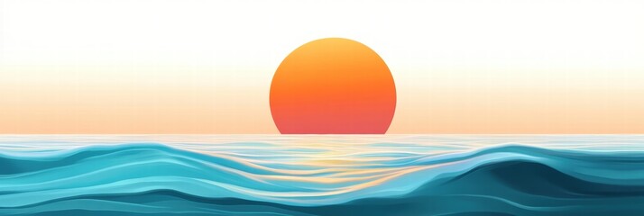 Poster - Sunset over calm ocean waves with vibrant colors and serene atmosphere in warm evening light. Generative AI