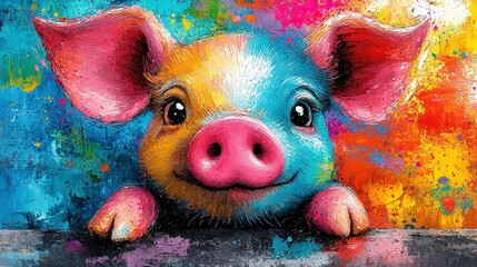  Pig over Wall with Splattered Paint