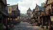 © TommyNa - A bustling medieval street with wooden houses, cobblestone paths, and vibrant activity, perfect for fantasy settings, historical themes, or RPG game concepts