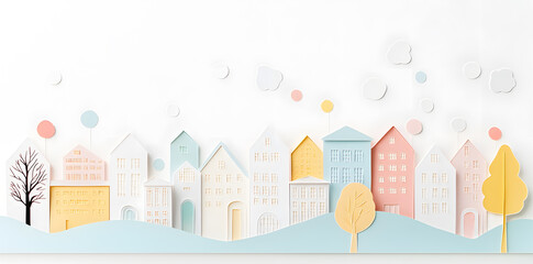 Wall Mural - City made from paper cut buildings, pastel colors illustration