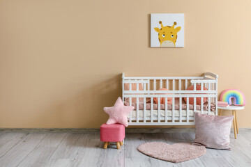 Wall Mural - Interior of stylish baby room with comfortable crib