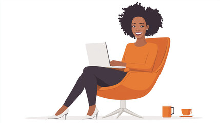 Wall Mural - A professional woman with a warm smile, sitting on a stylish chair