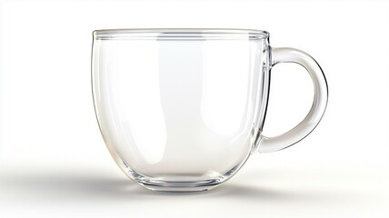 Wall Mural - Photorealistic image of a simple transparent glass cup, isolated on a white background
