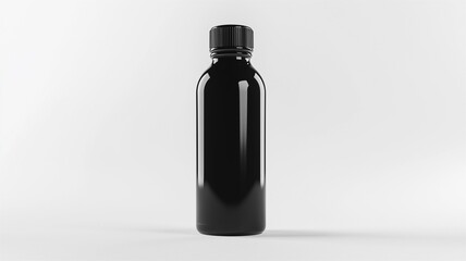 Wall Mural - Ultra-realistic image of a sleek black water bottle with a screw-on lid, isolated on a white background
