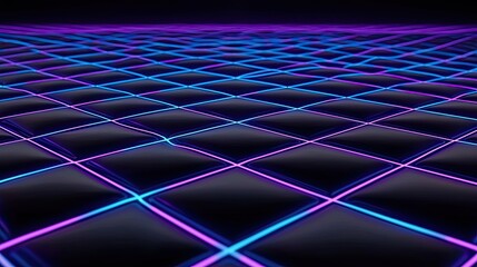 Poster - Dynamic neon grid action digital space 3d visualization futuristic environment aerial view technology concept