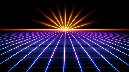 Aufkleber - Radiant sunrise over neon grid landscape digital art futuristic environment vibrant colors abstract viewpoint
