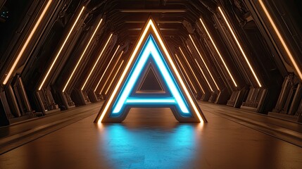 Poster - Illuminated geometric installation futuristic space digital artwork sci-fi environment aesthetic perspective