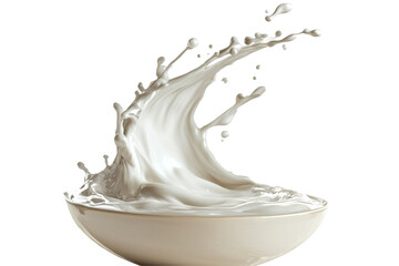 Poster - Splash of milk in a bowl with a textured surface against a transparent white background