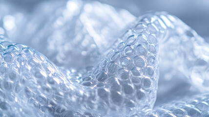 Close-up of plastic bubble wrap with soft, curled texture