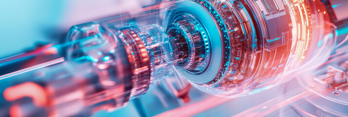 Leinwandbilder - Abstract Futuristic Engine: Glowing Gears and Technology