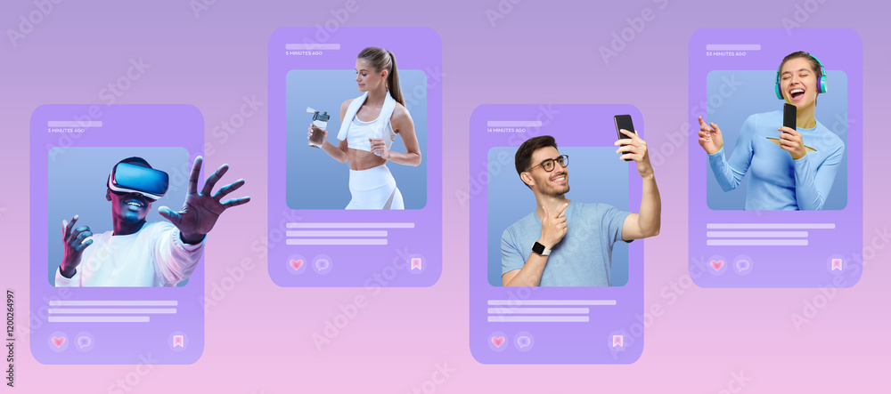 Content creators. Social media of popular bloggers promoting personal ...