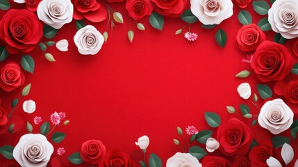 Wall Mural - Elegant Floral Background with Red and White Roses on Vibrant Red Canvas Perfect for Weddings and Celebrations