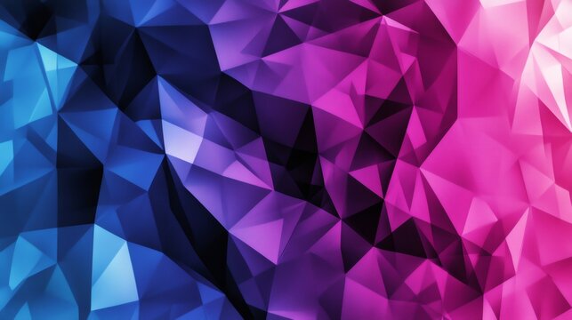 Triangular low poly geometric pattern blending vivid blue and fuchsia, presenting contemporary digital graphic design aesthetic