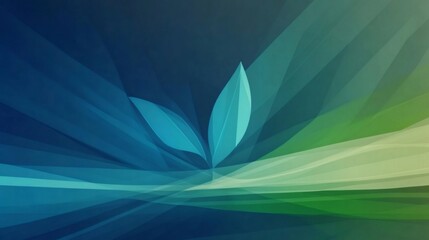 Poster - Abstract blue and green background with stylized leaves emerging from chaos, suitable for websites and presentations