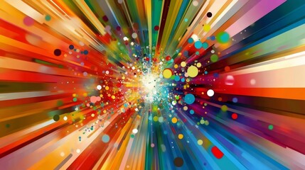 Poster - luminous radial rays spreading from glowing center, generating vivid geometric pattern with intense 