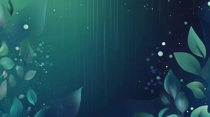 Aufkleber - Green leaves and bokeh effect create a chaotic and mysterious atmosphere on abstract teal background with vertical lines
