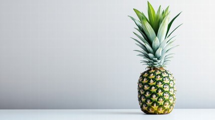 Leinwandbilder - Fresh pineapple placed on a clean white table against a light background for a tropical feel. Generative AI