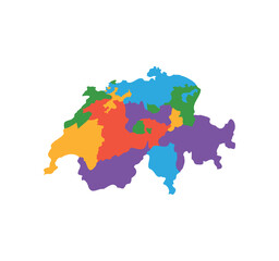  Multicolor Switzerland map political regions simple flat vector