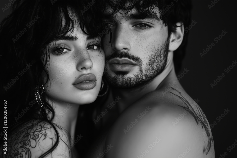 Monochromatic Intimacy: A Couple's Portrait, Embracing Love, Romance