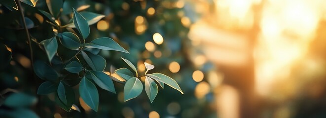 Wall Mural - green leaves, a nature background with sunlight and bokeh for an eco concept blurred greenery landsc