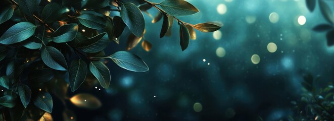 Wall Mural - green leaves on a blurred background with copy space, a banner, and a green nature concept generativ