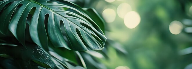 Wall Mural - green leaves with a blurred background, a banner design concept for nature and environmental protect