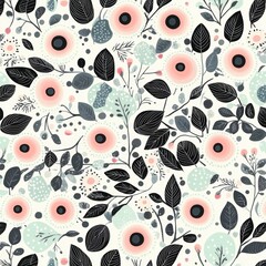 Poster - Seamless flower pattern. Flat botanical design for spring. Simple modern repeating texture. Hand-drawn background. Bright flower background for textiles, wallpapers, prints, cards, and posters