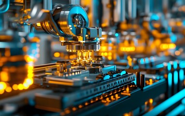 Poster - A close-up view of advanced machinery in an industrial setting, showcasing intricate components and glowing lights