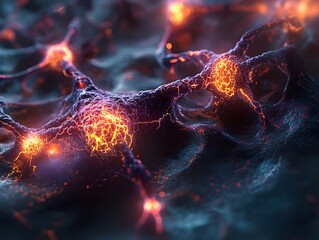 Poster - A close-up view of interconnected neurons displaying intricate patterns and vibrant colors. This stunning imagery highlights the complexity of neural networks in the human brain.