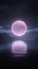 Wall Mural - a large pink moon is reflected in the water