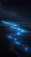 Wall Mural - a beautiful blue ocean with a glowing trail of light in the water