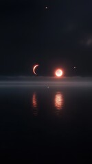 Wall Mural - a moon and a planet are reflected in the water