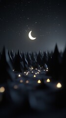 Wall Mural - a dark forest with a large crescent moon in the sky