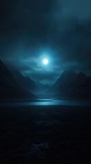 Wall Mural - a dark sky with a full moon and mountains in the background