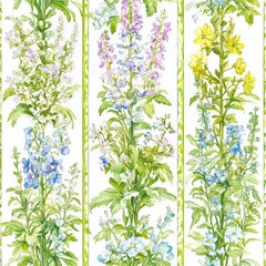 Poster - A serene and continuous floral motif featuring delicate watercolor spring blooms. Stock illustration