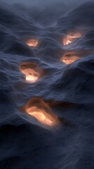 Wall Mural - a series of holes in the ground with a bright orange glow