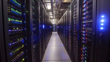 Poster - A modern data center filled with high-performance servers