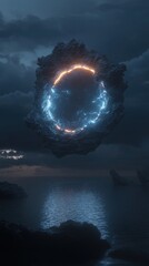 Wall Mural - a large, glowing hole in the sky above a body of water