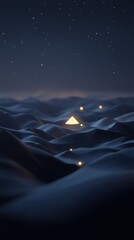 Wall Mural - a desert landscape with a pyramid and a small campfire