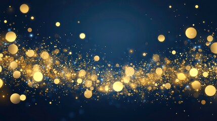 Wall Mural - abstract dark blue and gold particle background with christmas golden light bokeh, shining particles