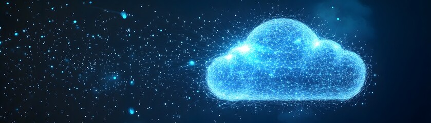 Poster - A vibrant digital cloud composed of glowing particles symbolizes data storage and connectivity in the modern technological landscape