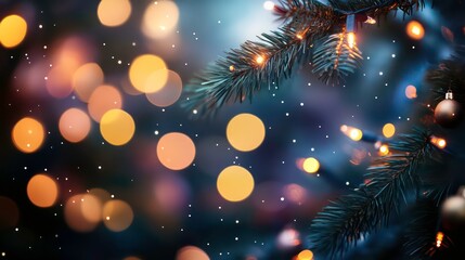 Wall Mural - abstract blurred bokeh lights on dark blue background - festive christmas and new year holiday templ