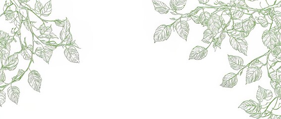 Green leaves border illustration for spring design and background, with a modern feel
