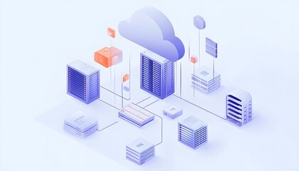 Poster - An illustrated representation of cloud computing, showcasing servers, data storage, and digital connections