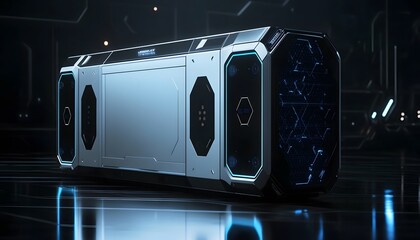 Poster - Futuristic modular device showcasing sleek design and advanced technology. Ideal for concepts related to innovation, science fiction, and high-tech environments.
